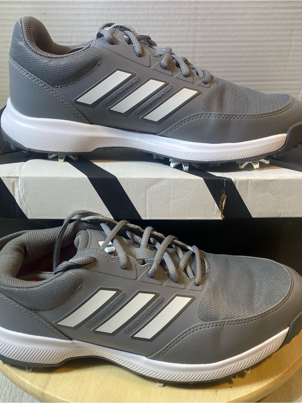 Adidas Golf Shoes Men's Size 8.5 Gray White Spiked Cleats GV6889 Athletic